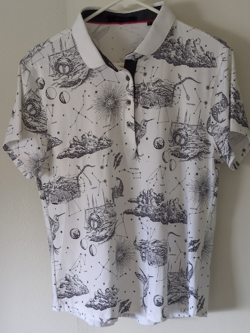 Greyson Women's White Printed Polo Short Sleeve XL (NWOT)